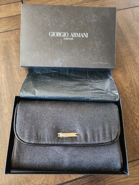 Giorgio Armani Parfums black sparkle iridescent fold-over clutch bag New 8x5